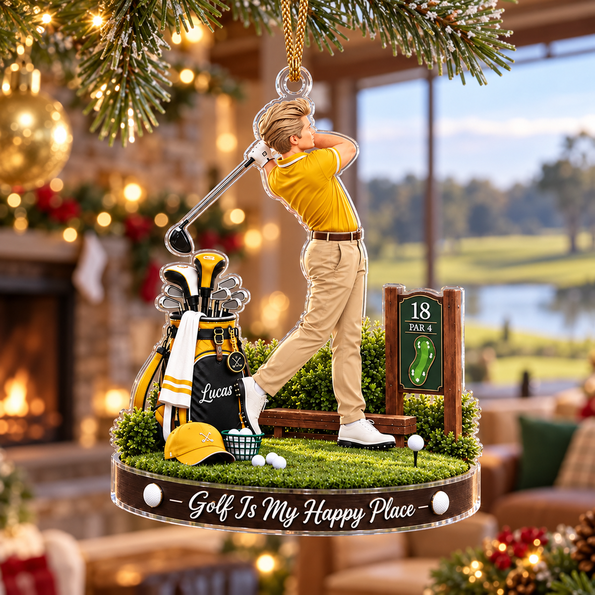 Custom Golfer Acrylic Ornament, Holiday Ornaments, Golf Lover Gifts