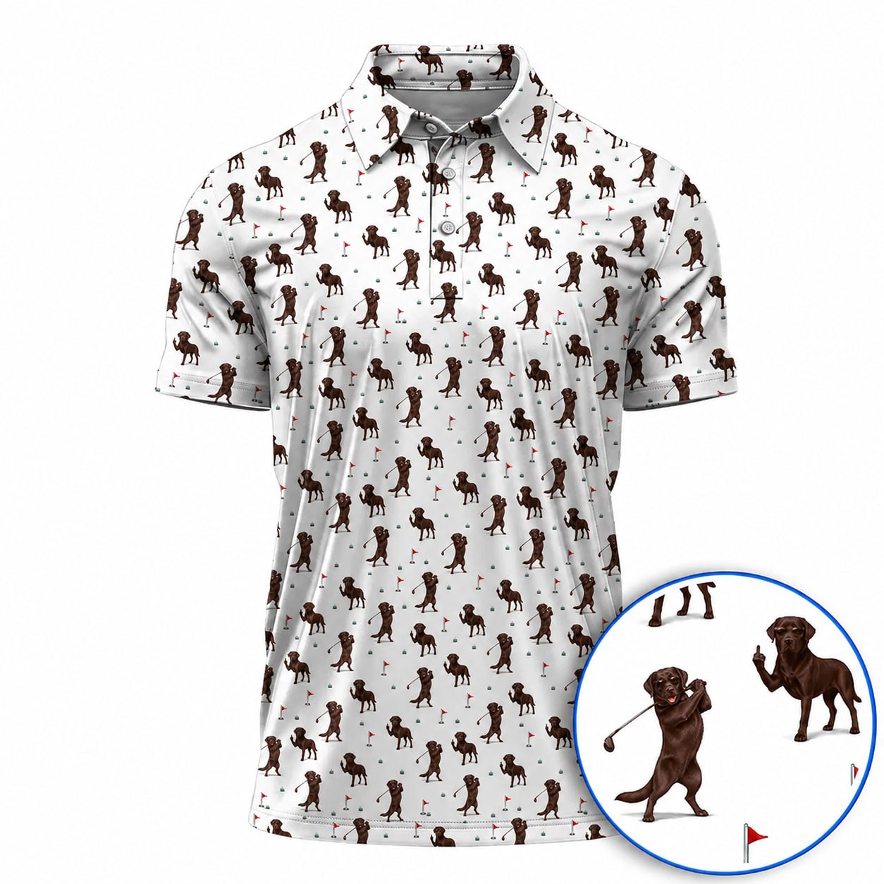 Chocolate Labrador Middle Finger Golf Shirt, Funny Lab Pattern Golf Shirt, Dog Lover Golf Gift
