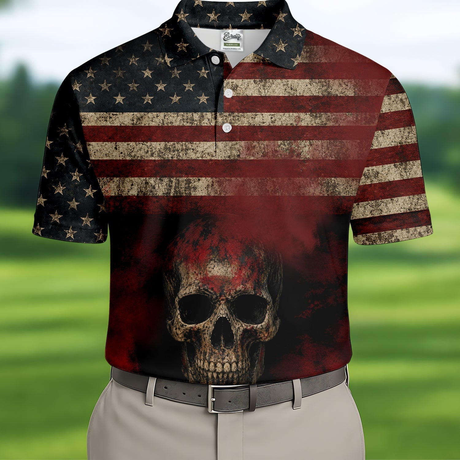 Cool Skull Faith Cross Distressed US Flag 4th Of July Golf Shirt, 250 Years Polo Shirtor Men
