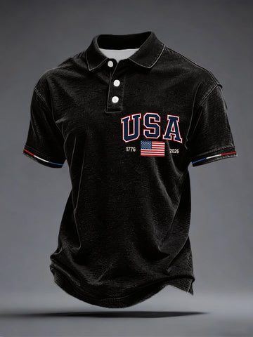 America 250 Polo ShirtMen's USA 1776-2026 Print Polo ShirtOf July Shirt