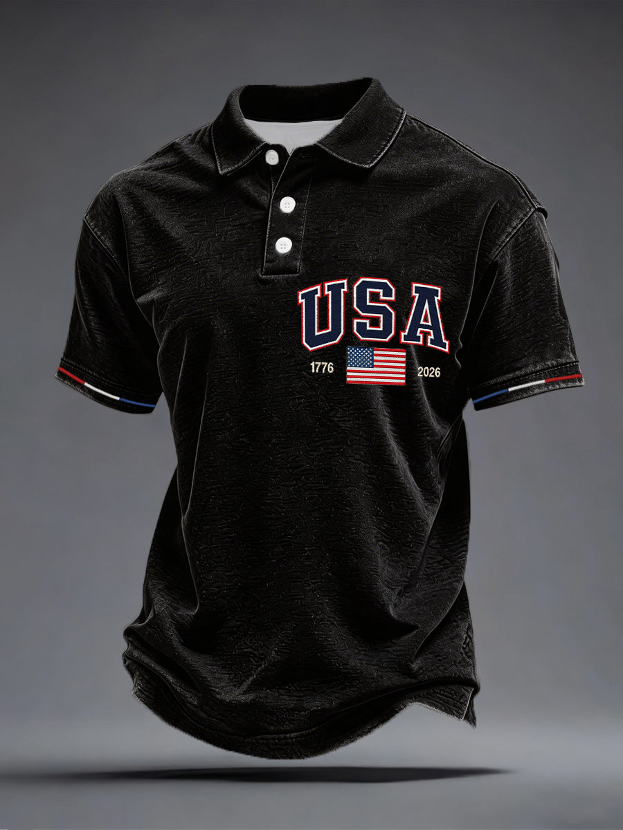 America 250 Polo ShirtMen's USA 1776-2026 Print Polo ShirtOf July Shirt