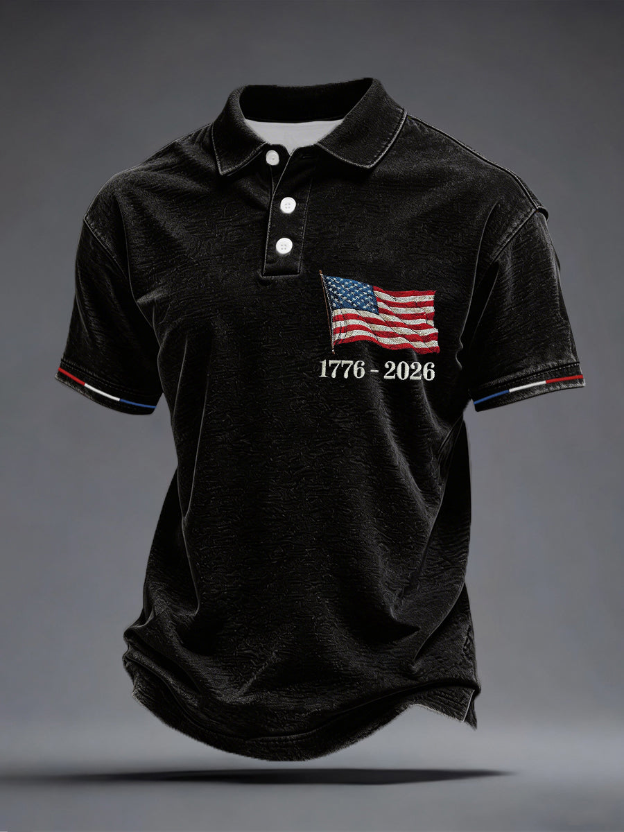 America 250 Patriotic Shirt Men's USA 1776-2026 Print Polo Shirth Of July Shirt