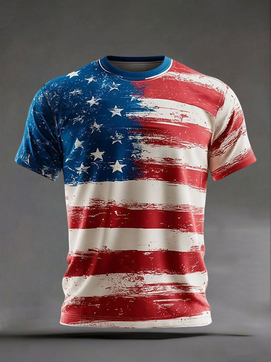 Patriotic America 250 Golf Shirt Men's American Flag Print Casual T-Shirt 4th Of July Shirt