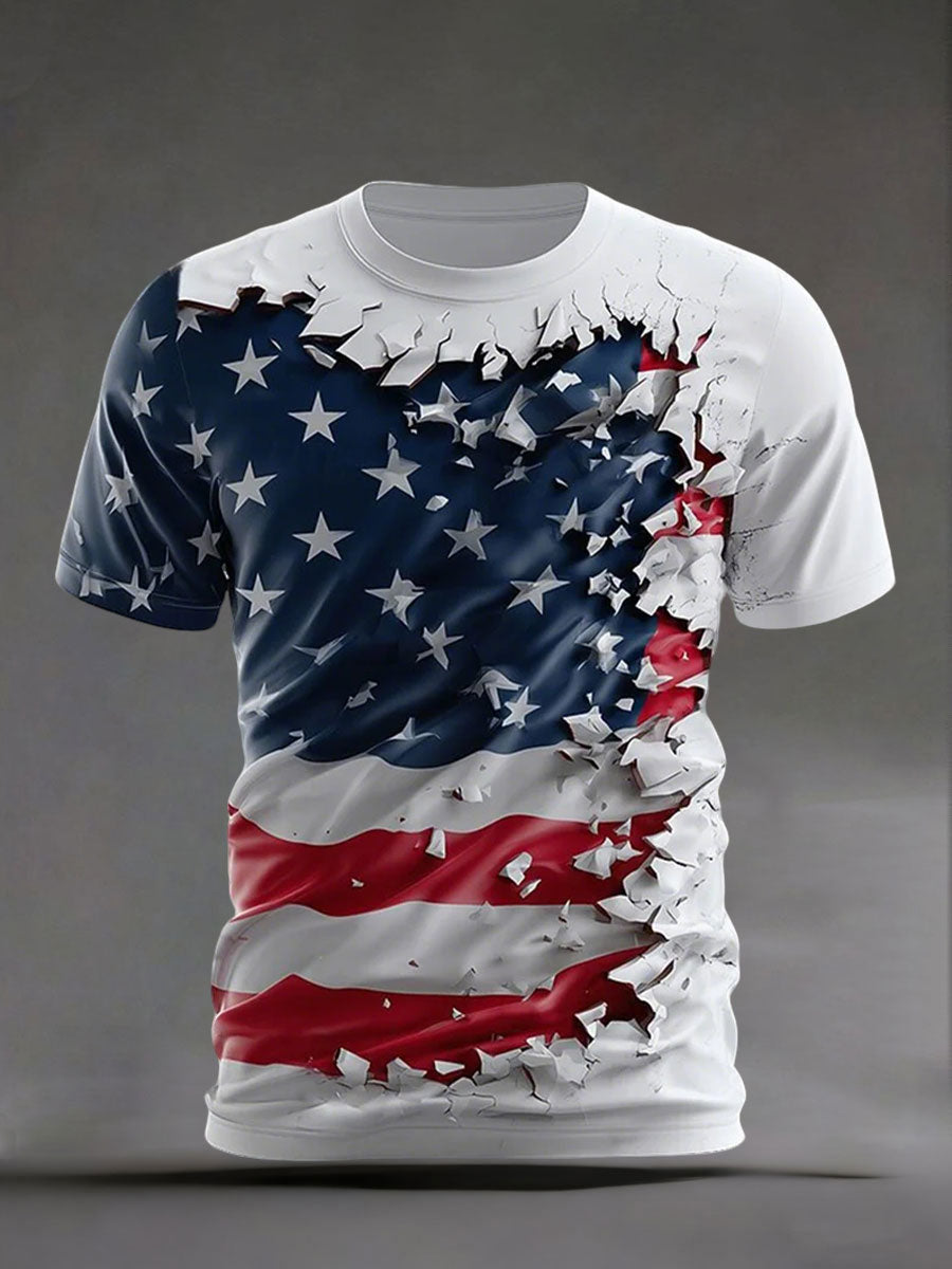 United States Semiquincentennial Shirt Men's American Flag Print Casual T-Shirt 4th Of July Shirt
