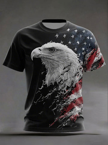 Vintage America 250 Patriotic Shirt Men's American Eagle Printed Casual T-Shirt 4th Of July Shirt