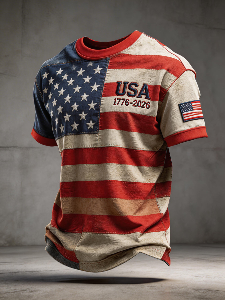 USA 250th Anniversary Patriotic Polo Men's USA 1776-2026 Print T-Shirt 4th Of July Shirt