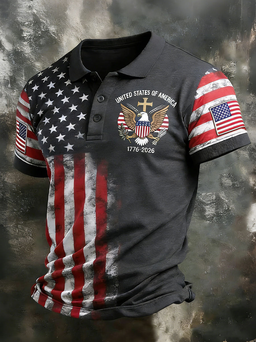 USA 250th Anniversary Patriotic Polo Men's United States Of America 1776-2026 Tops 4th Of July Shirt