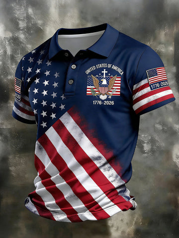 America 250 Flag Shirt Men's United States Of America 1776-2026 Tops 4th Of July Shirt