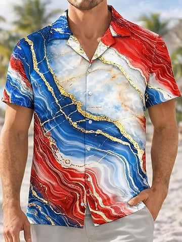 USA Semiquincentennial Apparel Men's Flag Art Print Casual Shirt 4th Of July Shirt