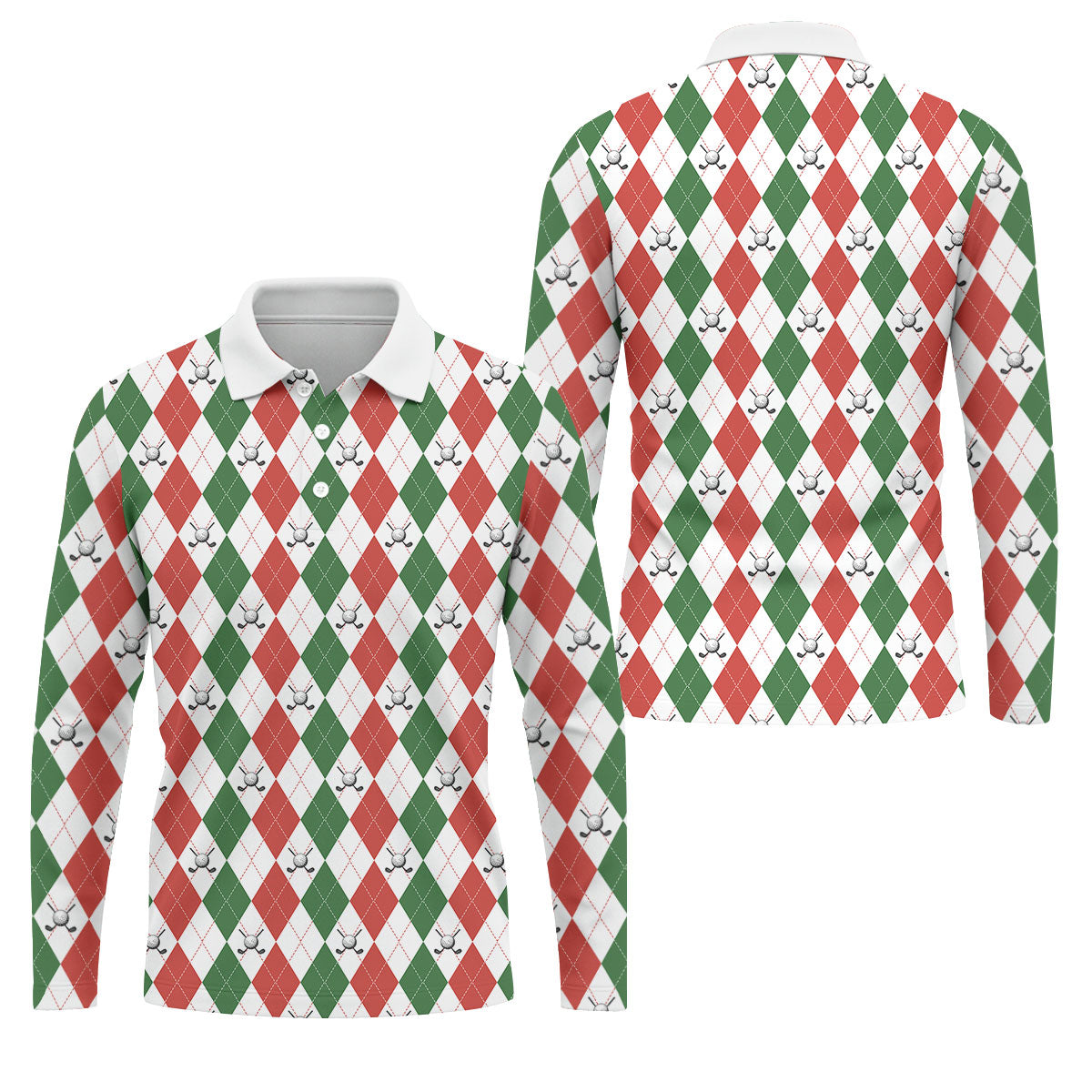 Christmas Plaid Argyle Pattern Golf Polo ShirtChristmas Golf Gift, Polo ShirtFor Men, Golfing Apparel