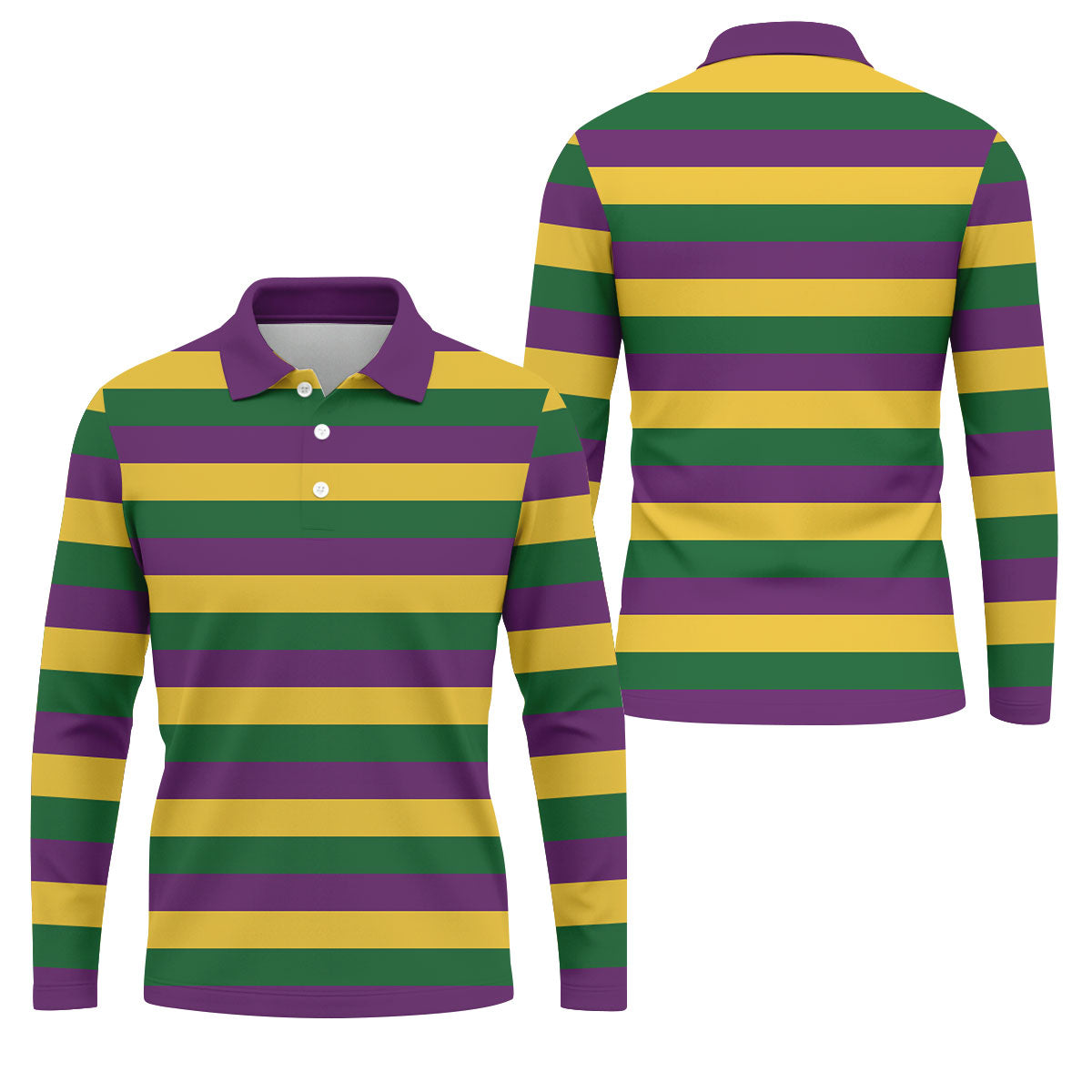 Gold Purple Green Mardi Gras Stripe Men's Golf Polo Shirt Golf Gift For Men, Golf Shirts For Men