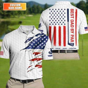 Best Dad By Par Patriotic Golf Shirt, US Flag Golf Shirt For Dad, Golf Tops For Men, Father's Day Golf Gift